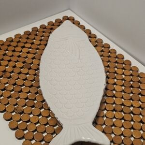Mud Pie Fish Distressed White Ceramic Platter No Box Used